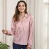 long-sleeved V-neck pink striped shirt nihaostyles clothing wholesale NSWCJ85264