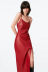 red imitation leather sleeveless slit suspender dress nihaostyles wholesale clothing NSAM85306