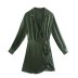 retro green silk satin texture V-neck long-sleeved shirt dress nihaostyles wholesale clothing NSAM85356