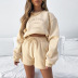 fleece thick loose embroidered long-sleeved sweatshirt shorts set nihaostyles clothing wholesale NSXPF85379