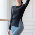 high stretch ribbed slit ends long-sleeved yoga top nihaostyles clothing wholesale NSZHE85450