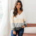V-neck casual loose long-sleeved color stitching sweater nihaostyles wholesale clothing NSQSY85534