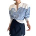 contrast striped lapel loose puff sleeve pullover sweater nihaostyles clothing wholesale NSFYF85645