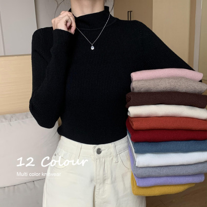 High Neck Long-sleeved Slim Pullover Wool Top Nihaostyles Clothing Wholesale NSFYF85663