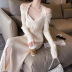 V-neck twist low-cut strapless slit knit dress nihaostyles clothing wholesale NSFYF85681