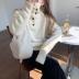 solid color loose high neck buttoned long-sleeved knitted sweater nihaostyles wholesale clothing NSQYS85866