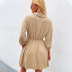 pure color lapel long-sleeved buttoned dress nihaostyles wholesale clothing NSDY85993