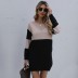 Pullover Round Neck Loose Knit Stitching Sweater Dress NSYYF86349