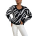 long-sleeved v-neck black zebra print sweater nihaostyles wholesale clothing NSYYF86417