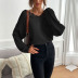 Solid Color V-Neck Lace Stitching Long-Sleeved Knitted Sweater NSYYF86421