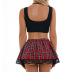Solid Color Bra Plaid Skirt Set NSFCY86658