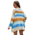 striped contrast mid-length knitted cardigan nihaostyles clothing wholesale NSYH86763