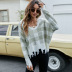 Strapless V-neck Knitted Ripped Checkered Loose Sweater nihaostyles clothing wholesale NSYH86766