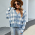 V-neck loose check long-sleeved knitted cardigan nihaostyles clothing wholesale NSYH86773