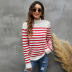 striped loose long-sleeved stand collar pullover sweater nihaostyles clothing wholesale NSYH86776
