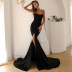 Sexy Solid Color Wrapped Chest Mopping Fishtail Evening Dress NSKAN86793