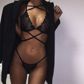 Sexy Lace Crossover Lingerie Two-piece Set Nihaostyles Wholesale Clothing NSYKD86491