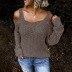 solid color square neck off-shoulder long-sleeved sweater nihaostyles wholesale clothing NSQSY86989