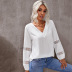 Solid Color Long-Sleeved Loose V-Neck Hollow Top NSQSY87007