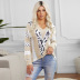 V-neck leopard print contrast color loose long-sleeved sweater nihaostyles wholesale clothing NSQSY87154