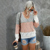 V-neck loose color matching casual sweater nihaostyles wholesale clothing NSQSY87258