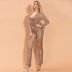 v-neck slim sequin wide-leg jumpsuit nihaostyles wholesale clothing  NSKAN87283