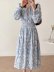 v-neck lace-up printed long-sleeved dress nihaostyles wholesale clothing NSAM87341