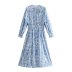 v-neck lace-up printed long-sleeved dress nihaostyles wholesale clothing NSAM87341