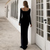 pure color long-sleeved v-neck slit evening dress nihaostyles wholesale clothing NSKAN87374