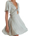 women s V-neck hollow pure color dress nihaostyles wholesale clothing NSJRM81751