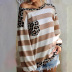 women s striped print stitching leopard-print loose top nihaostyles wholesale clothing NSZH81780