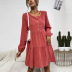 women s round neck pleated solid color dress nihaostyles wholesale clothing NSDMB81863