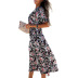 Summer Women s v-neck Print Lace-up Mid-length Dress nihaostyles wholesale clothing NSZH81962