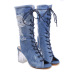 women s thick heel fish mouth strap denim boots nihaostyles wholesale clothing NSSO81997