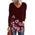 autumn and winter women s flower print loose V-neck t-shirt nihaostyles wholesale clothing NSLZ82022