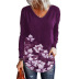 autumn and winter women s flower print loose V-neck t-shirt nihaostyles wholesale clothing NSLZ82022