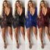 Sexy Deep V Sequined tight dress nihaostyles wholesale clothing NSXYZ82023