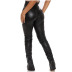 Tight Wrinkled High Waist Stretch Split Pu Leather Pants NSYMA82026