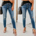 autumn ripped Slim raw edge jeans nihaostyles wholesale clothing NSJRM82055