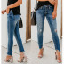 autumn ripped Slim raw edge jeans nihaostyles wholesale clothing NSJRM82055