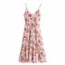 autumn retro plaid fruit cherry print V-neck sling dress nihaostyles wholesale clothing NSAM82102