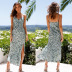 summer v neck sling print backless split dress nihaostyles wholesale clothing NSJRM82112