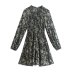 autumn v-neck print pleated dress nihaostyles wholesale clothing NSAM82245