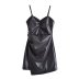 autumn imitation leather pleated sling dress nihaostyles wholesale clothing NSAM82259