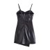 autumn imitation leather pleated sling dress nihaostyles wholesale clothing NSAM82259
