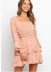 square collar printed elastic waist long sleeve dress nihaostyles clothing wholesale NSAM82363