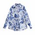 autumn blue print poplin blouse nihaostyles wholesale clothing NSAM82524