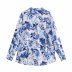 autumn blue print poplin blouse nihaostyles wholesale clothing NSAM82524