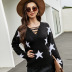 V-neck lace-up five-star jacquard pullover sweater nihaostyles wholesale clothing NSYH82721