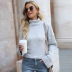 women s solid color loose back lace-up flared sleeves knitted sweater nihaostyles wholesale clothing NSYH82730